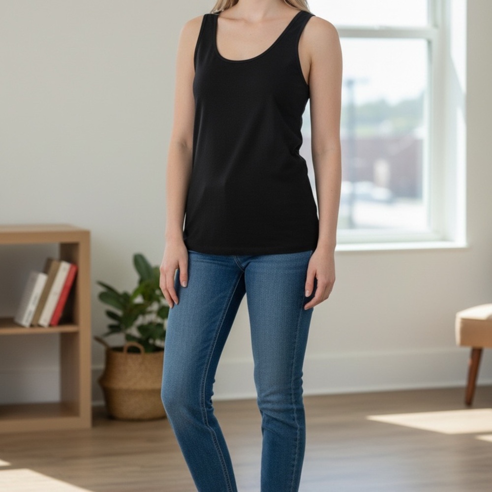 Duluth Trading Co Black Scoop-Neck Women's Tank Top No Yank tank with shelf bra